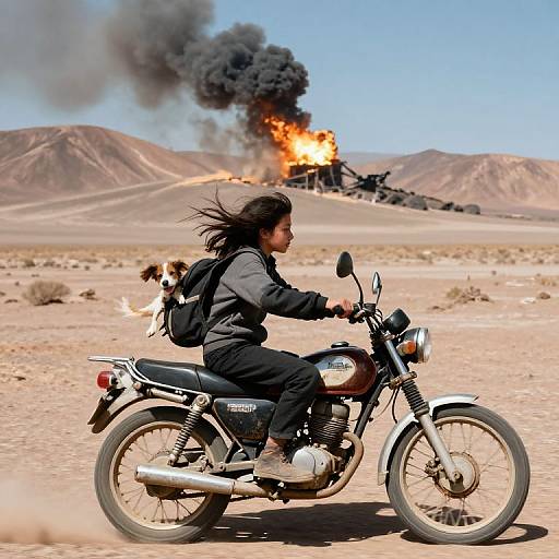 Desert Escape: Girl on Rusty Motorcycle