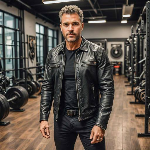 Athletic Man in Leather Jacket at Gym