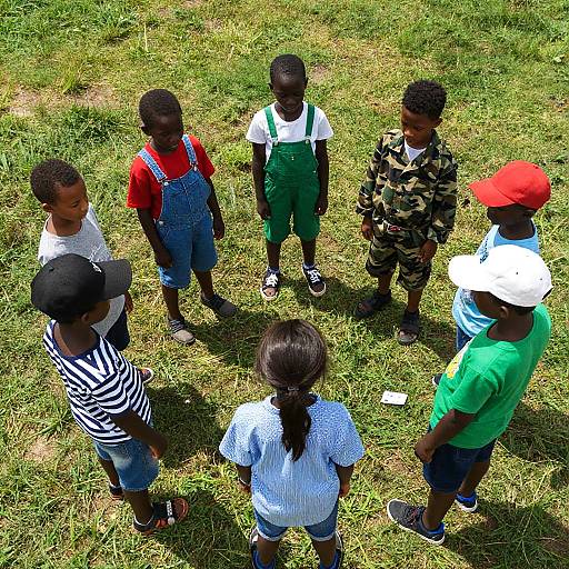 Seven Children in a Circle on Grass