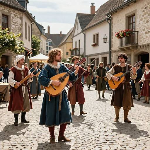 Medieval Bard Playing Lute in Village