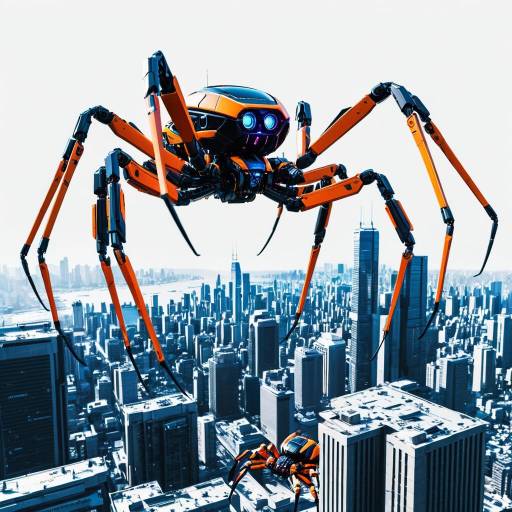 Mechanical Spider Robot Over Futuristic City
