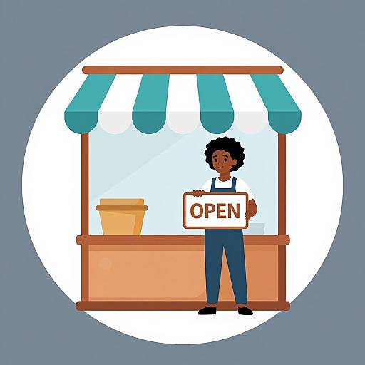 Cartoon of a black man with curly hair, wearing a white shirt and blue jeans, holding an 