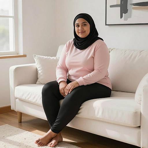 Plus-Sized Woman in Hijab Sitting