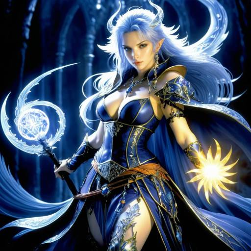 Fantasy Sorceress with Magical Staff and Light