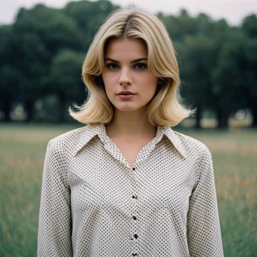 Blonde Woman in 1970s Patterned Blouse