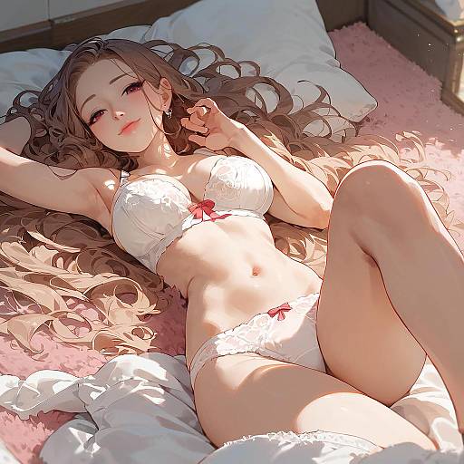 Joyful Sunlit Morning Anime Lingerie Scene