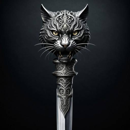 Dark Fantasy Sword with Cat Head Hilt