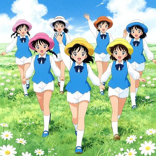 Joyful Young Women in Vibrant Meadow