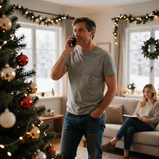 Cozy Christmas Scene with Phone Call