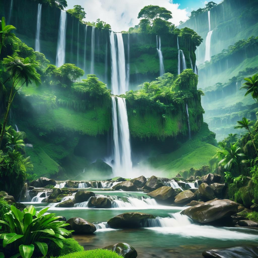 Majestic Waterfall in a Serene Valley