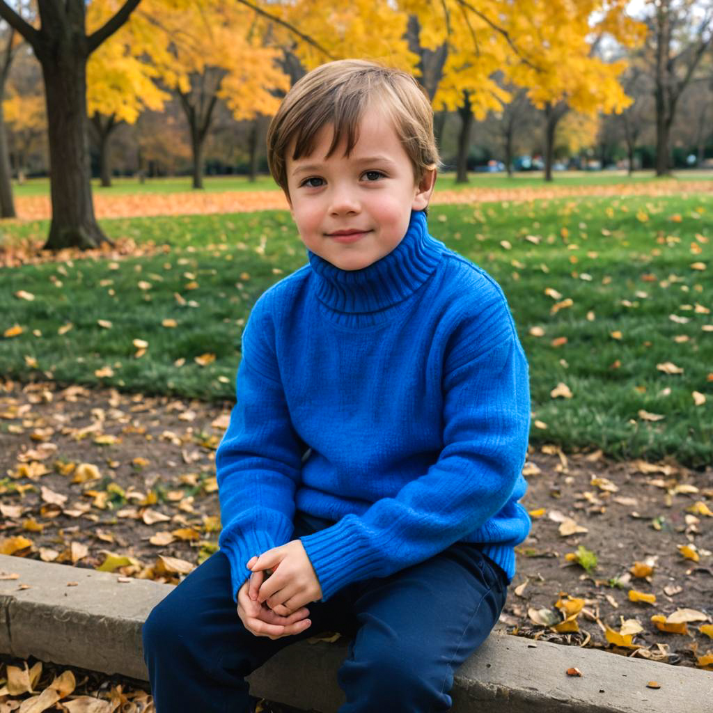 Young Boy in Blue Sweater at Park