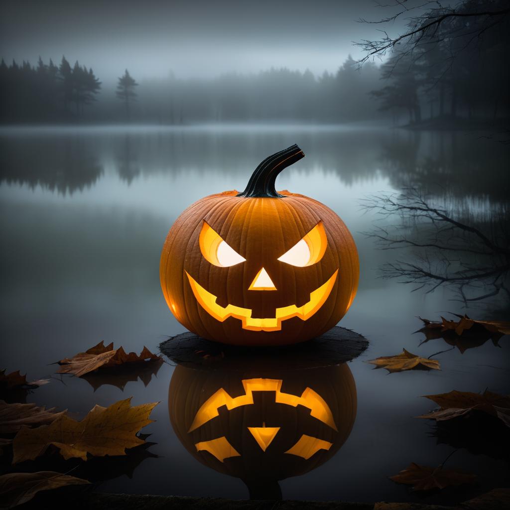 Eerie Halloween Pumpkin by Misty Lake