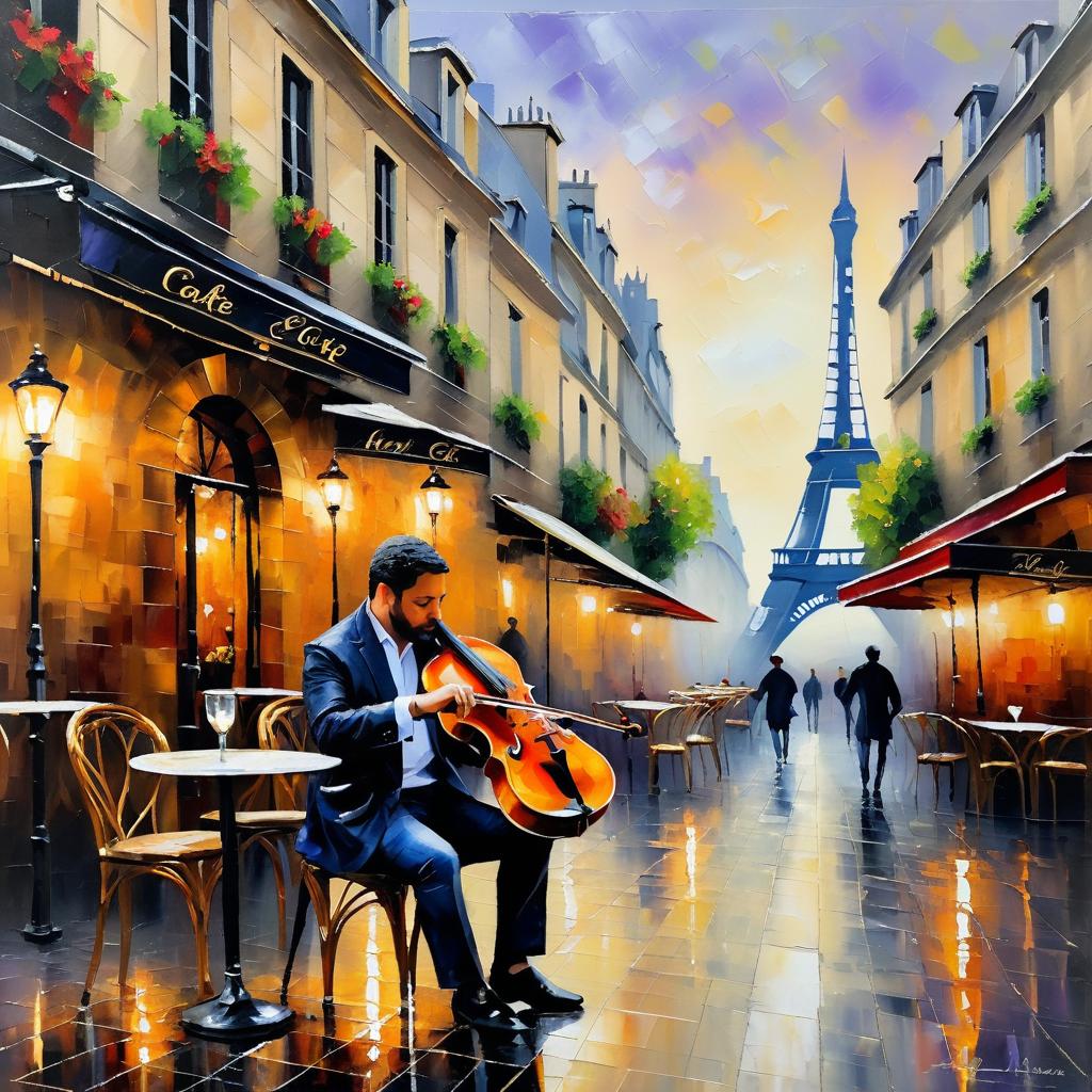 Lone Violinist at a Paris Café