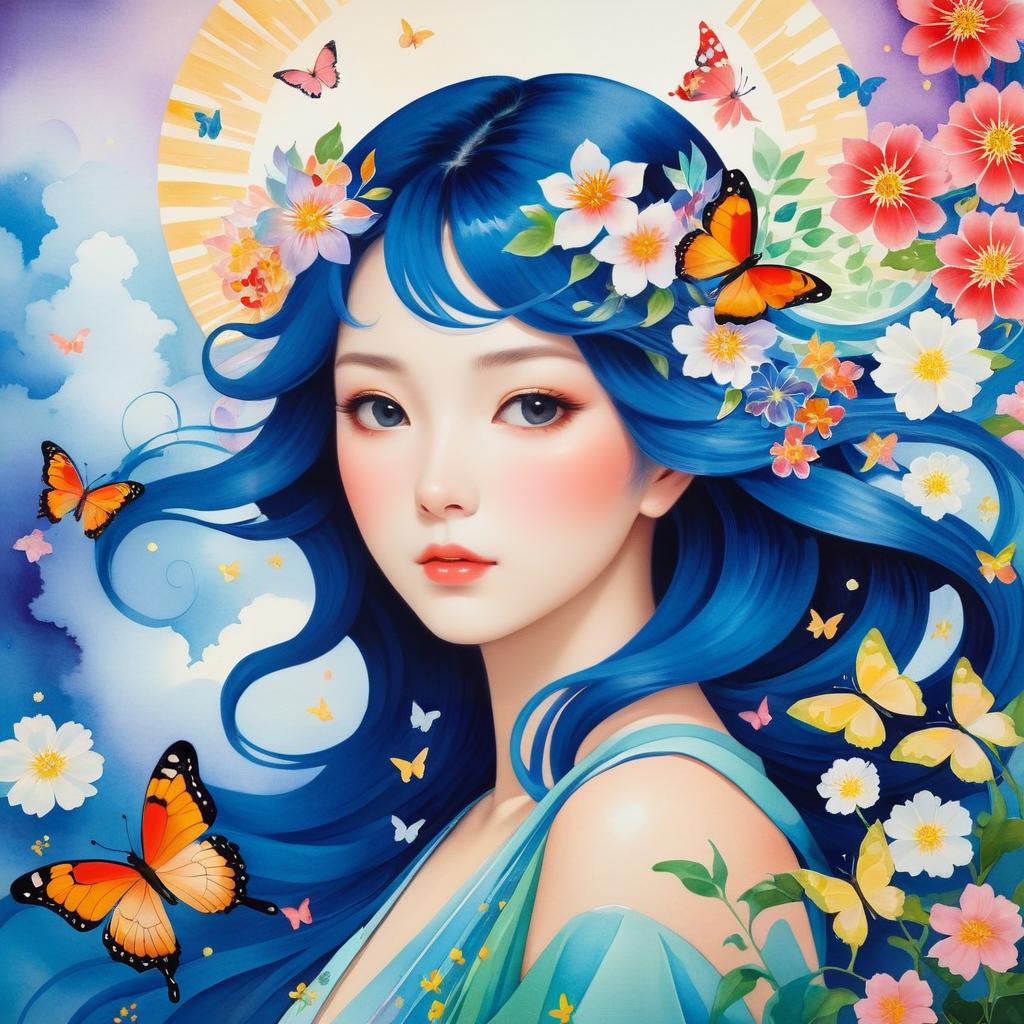 Mystical Goddess with Japanese Flowers