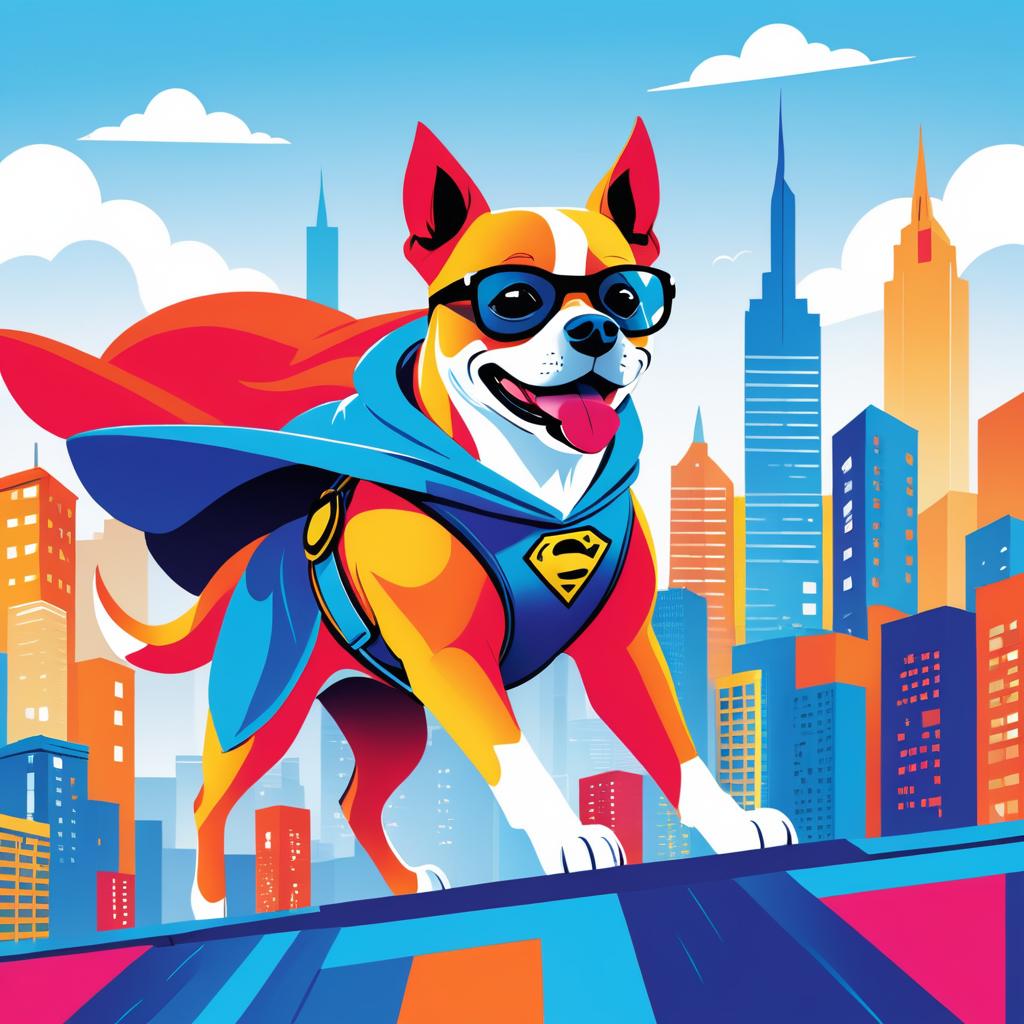 Superhero Dog in Vibrant Cityscape