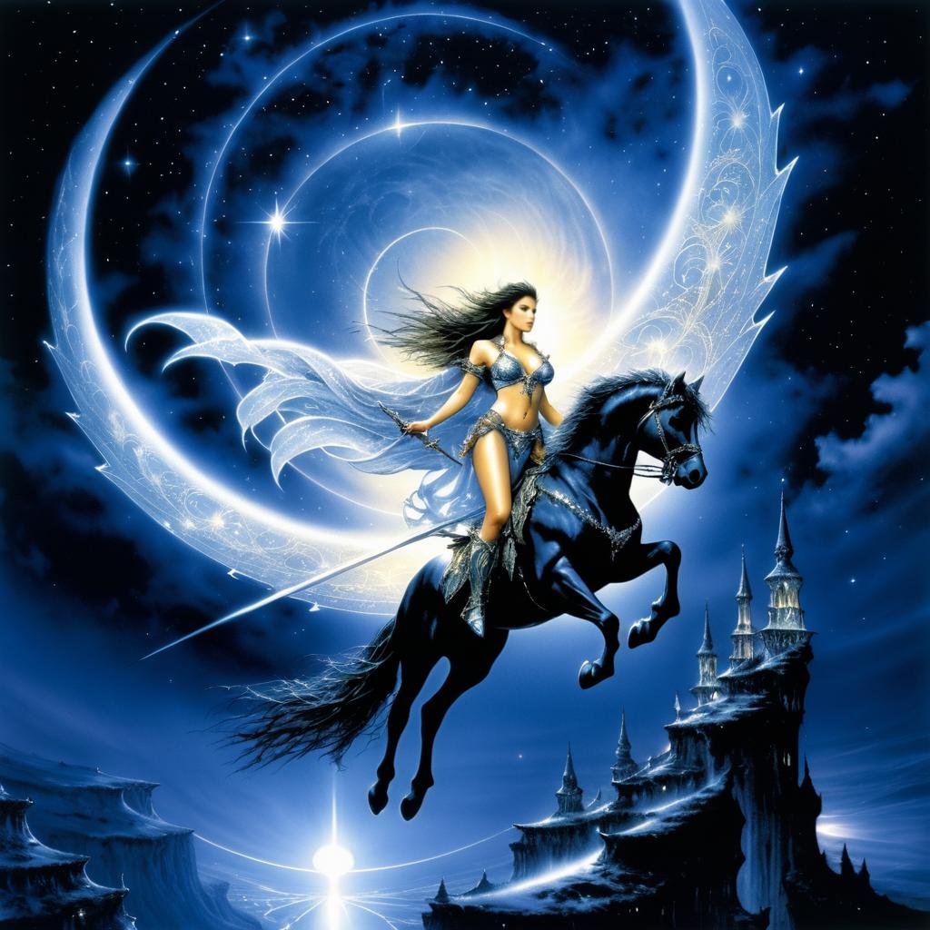 Mystical Sorceress Soaring Through Starlit Skies