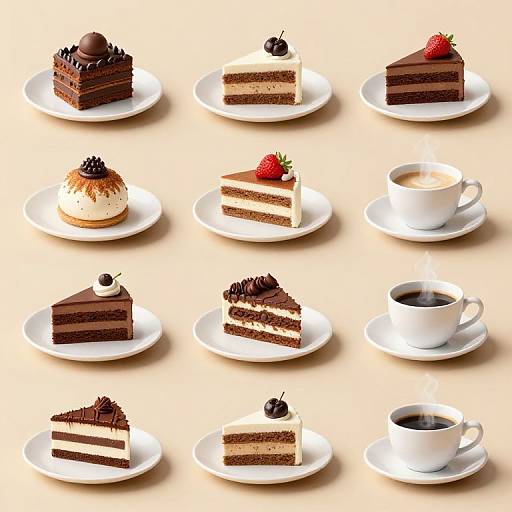 Twelve Desserts and Coffee Grid Display