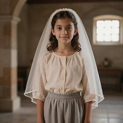 Young Girl in Veiled Stone Room
