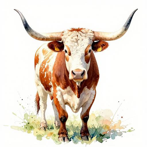 Vibrant Texas Longhorn Watercolor Art