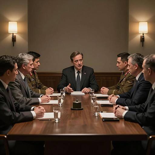 Eight Men Engaged in Serious Discussion