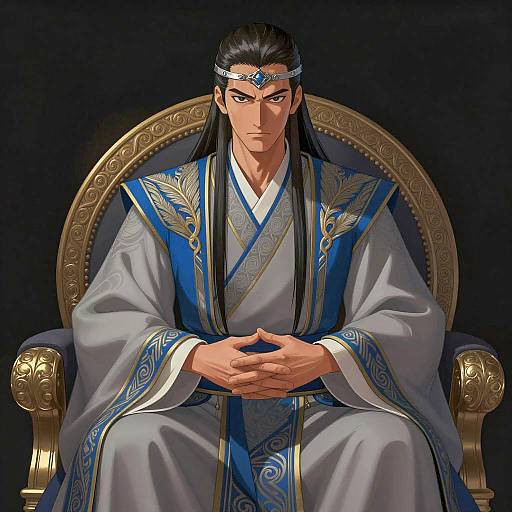 Stern Man in Ornate Grey Robe Illustration