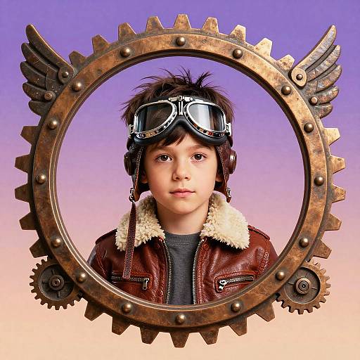 Vintage Aviator Boy in Mechanical Frame