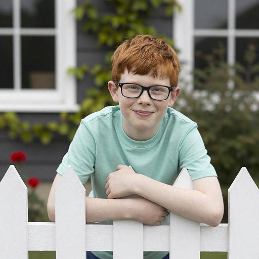Charming Young Boy by White Picket Fence