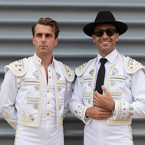 Spanish Flamenco Duet Under Metallic Backdrop