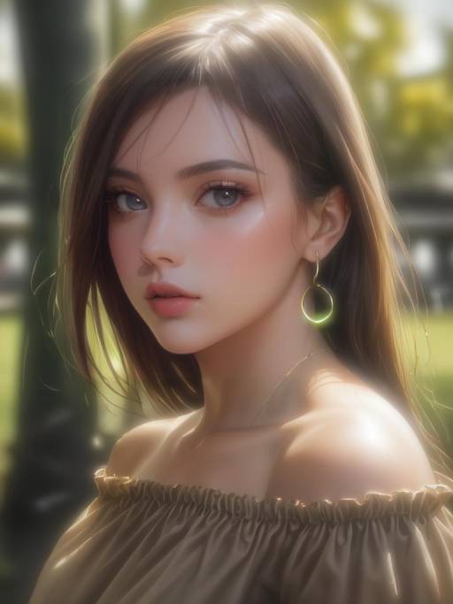 Portrait of Young Woman with Brown Hair and Hoop Earrings