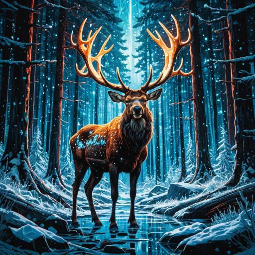 Glowing Elk in Snowy Forest