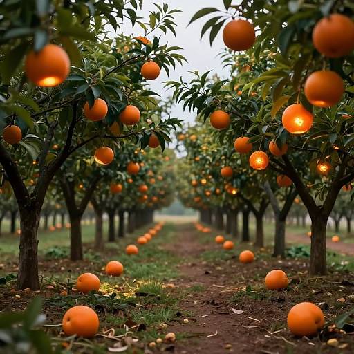 Surreal Orchard with Luminous Fruits