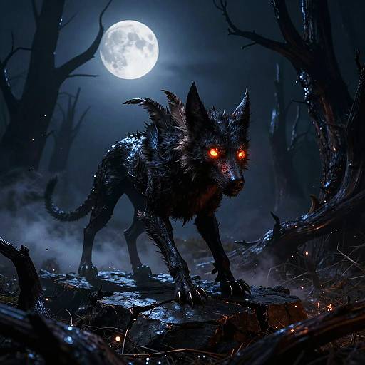 Midnight Hellhound in Charred Woodlands
