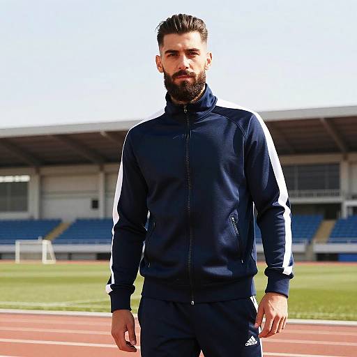 Athlete with Full Beard in Tracksuit