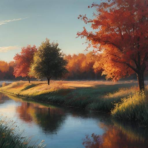 Impressionist Serenity: Autumn Riverbank Scene