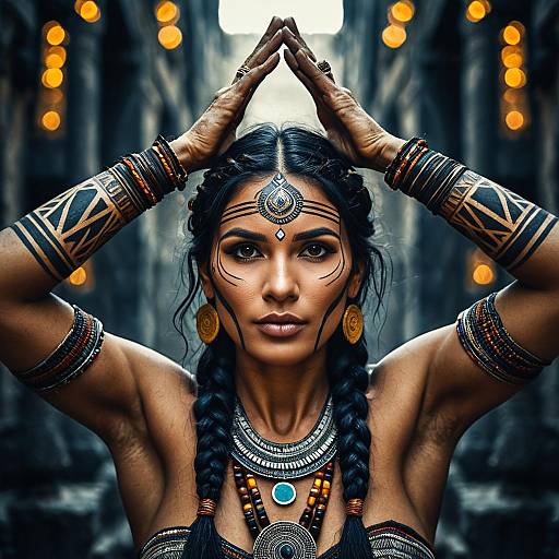 Amber-Eyed Shaman Surreal Double-Exposure Portrait