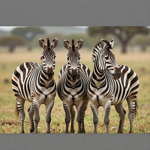 Close-Up of Three Zebras in Field