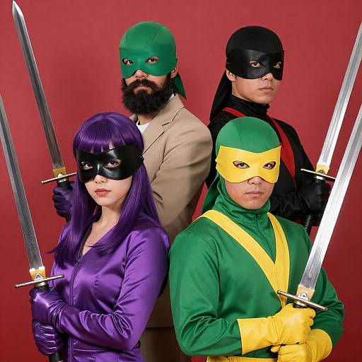 Masked Swordfighters in Colorful Costumes