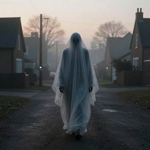 Eerie Ghost in Foggy Village