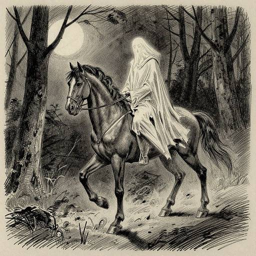 Headless Horseman in Moonlit Forest