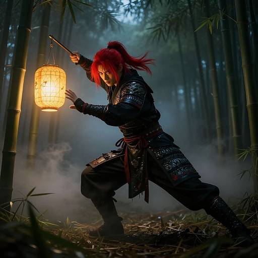 Red-Haired Ninja in Bamboo Forest