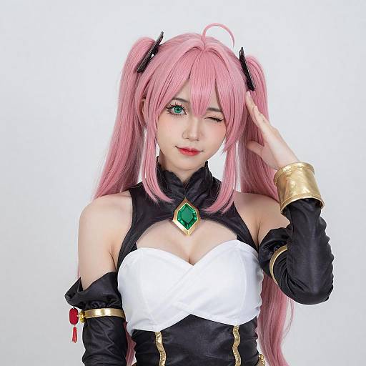 Cosplay Woman with Pink Twin-Tails