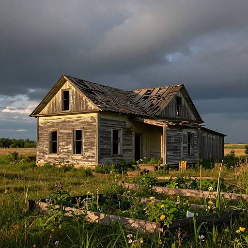 Desolate Abandoned Rural Farmhouse Scene