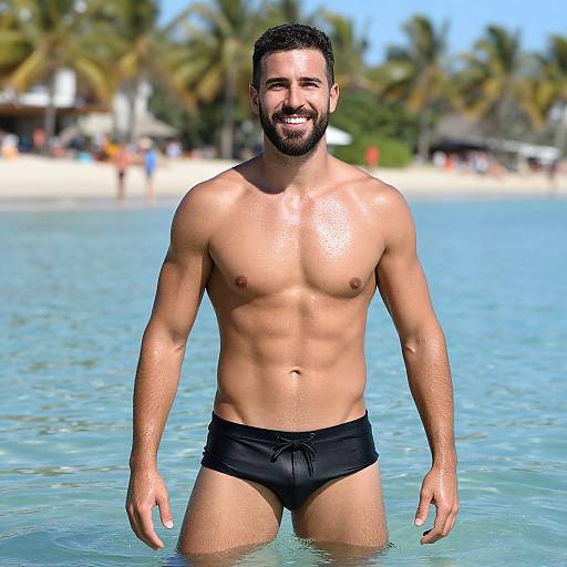 Fit Bearded Man in Tropical Ocean