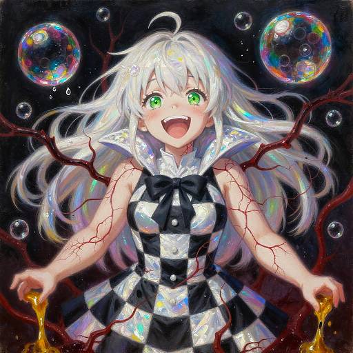 Vivid Anime Girl in Surreal Gothic Scene