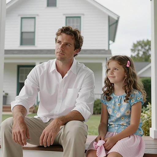 Porch Reflection: Man and Girl Together
