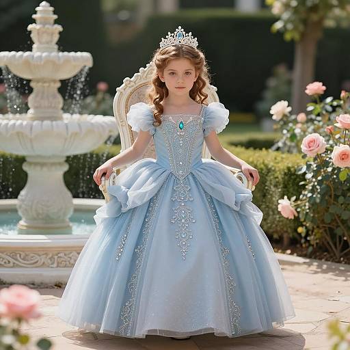 Young Girl in Blue Princess Ball Gown