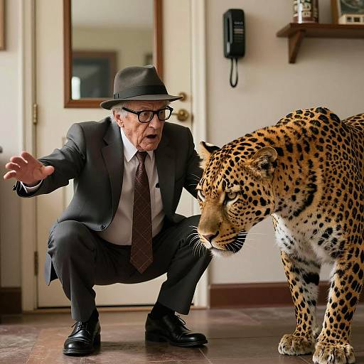 Surprised Encounter Between Man and Leopard