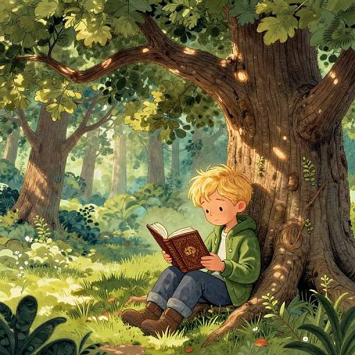 Boy Reading Fantasy Under Oak Tree