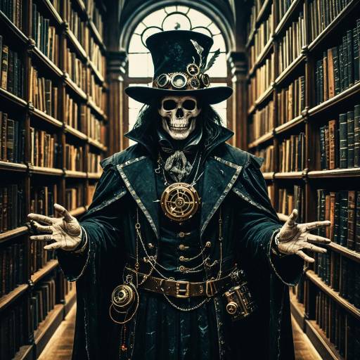 Steampunk Skeleton in Library