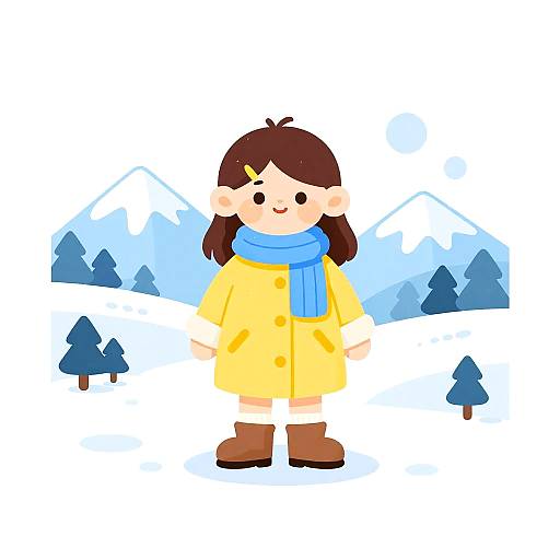 Whimsical Girl in Snowy Mountains